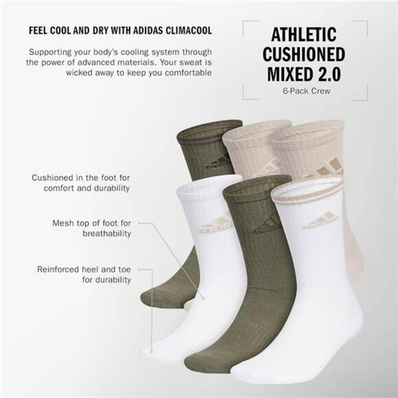 Mens Athletic Crew Socks 6 Pack Cushioned Moisture Wicking Arch Support - Picture 2 of 6